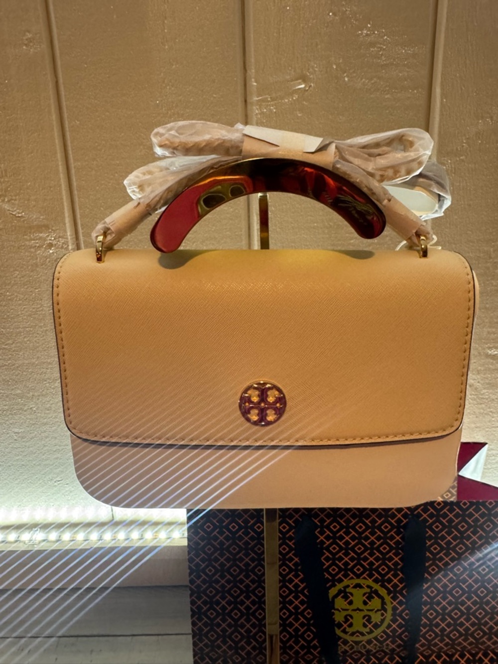 Tory Burch Beige Top-Handle Satchel w/ Adjustable Crossbody Strap